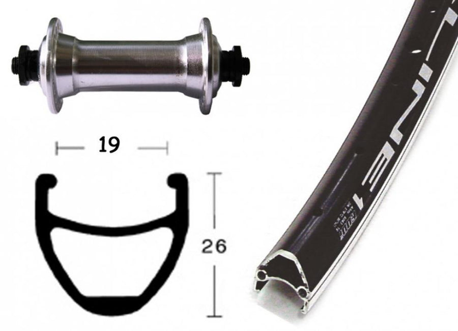 Bike-Parts Laufrad|Vorderrad 26x1.75 Zoll TX 500 silber Schnellspanner 36-Loch Airline 1 schwarz Nirosta-Speichen