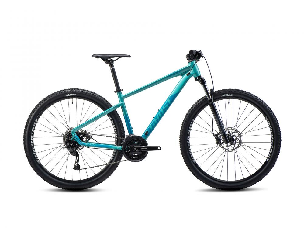 Blaugrünes GHOST Kato Universal 29 AL Mountainbike, glänzend, in Größe XL.