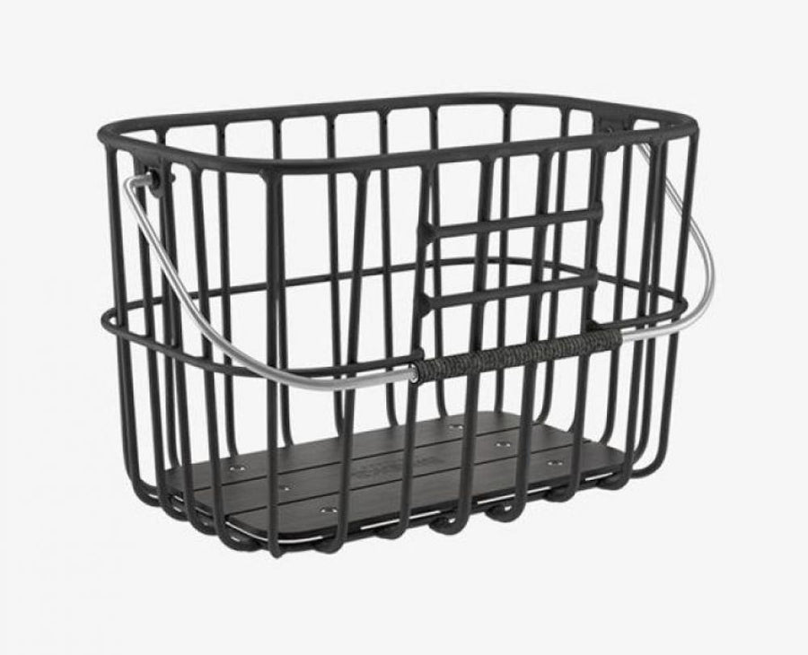 BROOKS Hoxton Basket Black - eleganter Fahrradkorb 25 Liter aus Aluminium mit Holzgriff - 1150 g leicht, 380x260x260 mm - kompatibel mit KLICKfix-System