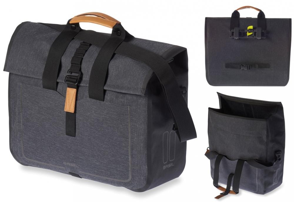 Basil Urban Dry Businesstasche, wasserdichte Fahrradtasche in Dunkelgrau, 20l, mit Tragegriff und Schultergurt.