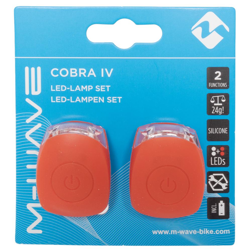 M-WAVE Mini-LED-Blinklicht-Set - rotes Silikongehäuse, 2 Funktionen (Set 1 × weißes LED-Blinklicht + 1 × rotes LED-Blinklicht)