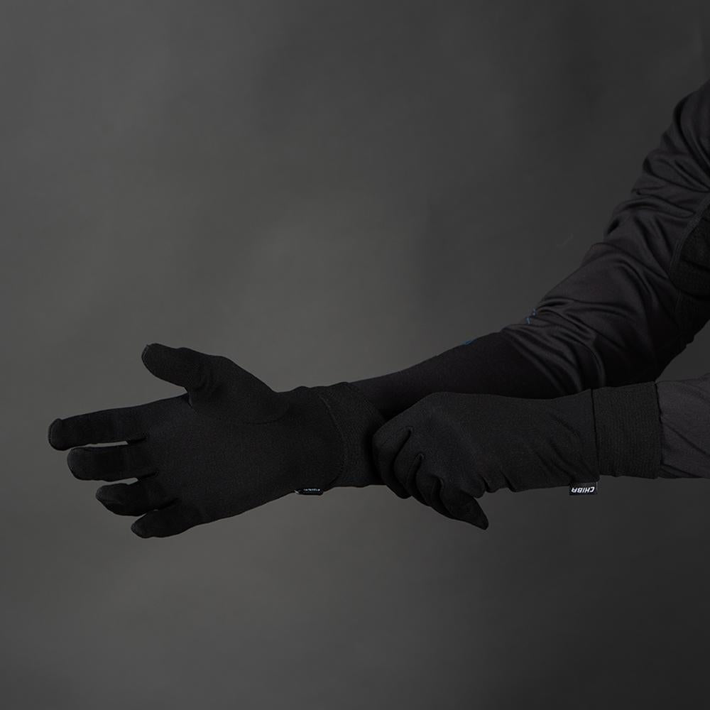 CHIBA Seiden Handschuh - Unterziehhandschuh, schwarz, Größe M, Touchfinger, 46 g