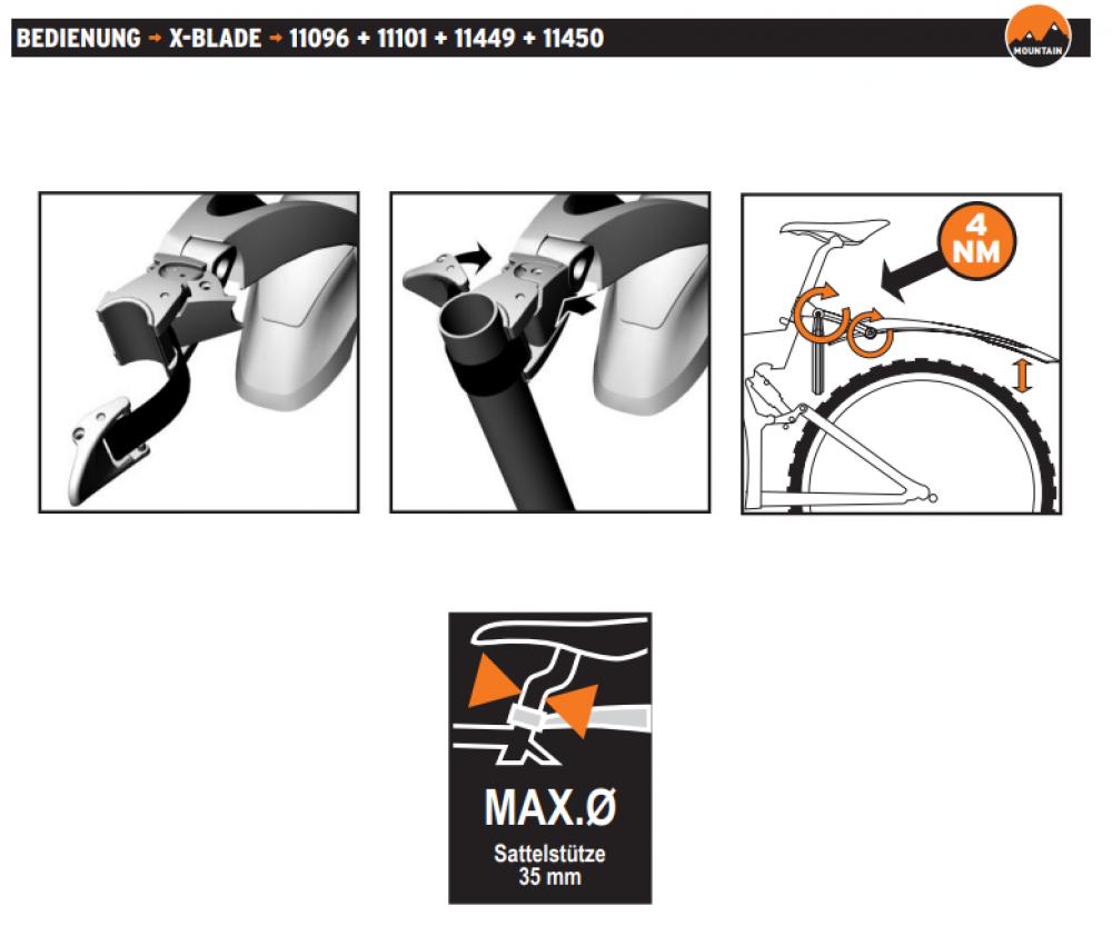 SKS X-Blade Dark Hinterrad-Schutzblech Montage: Quick-Release an MTB-Sattelstütze (max 35mm), verstellbar, 27,5-29" Reifen.