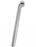 Silberne Ergotec Patentsattelstütze 25x350mm mit 1-Schrauben-Klemmung und 18mm Versatz.