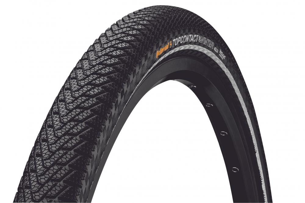 Continental TopContact WinterII Premium Fahrradreifen 26x1.90 E-50 schwarz mit Reflexstreifen und Winterprofil.