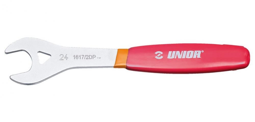 Unior Konusschlüssel 32mm, rot, Modell 1617/2DP-US. Silbernes Werkzeug mit rotem Griff für Fahrräder.