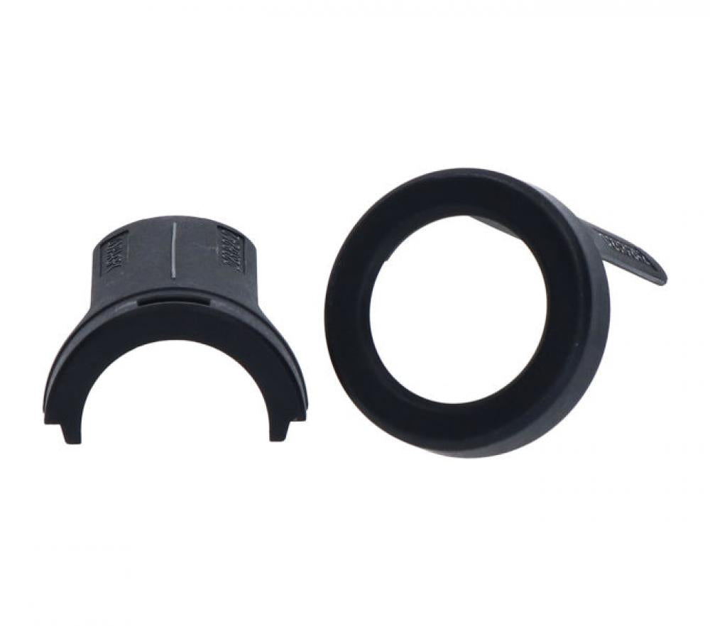 Shimano EW-RS910 Halterung A+B Lenkerhalter Y71J98020, zwei schwarze Kunststoffteile für Di2-Montage am Rennrad.