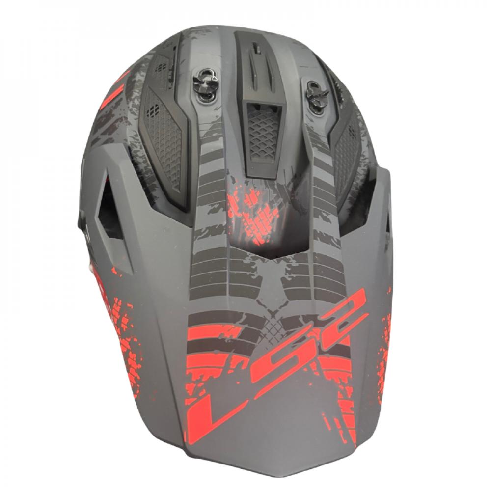 Retoure: LS2 MX702 Pioneer II Crazy Motorradhelm  Schwarz/Grau/Rot  Größe M