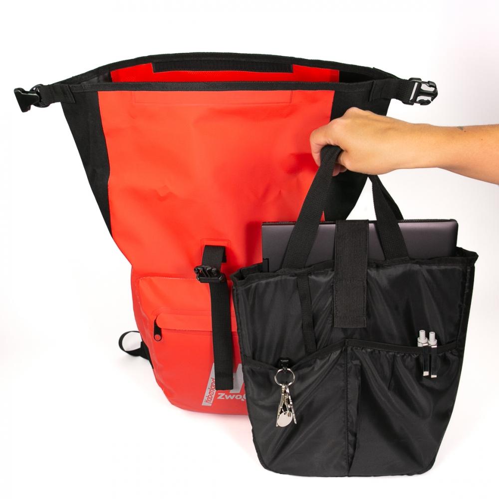 Haberland Bike-Rucksack H2O schwarz/rot - wasserdichte Gepäckträgertasche mit Tragesystem