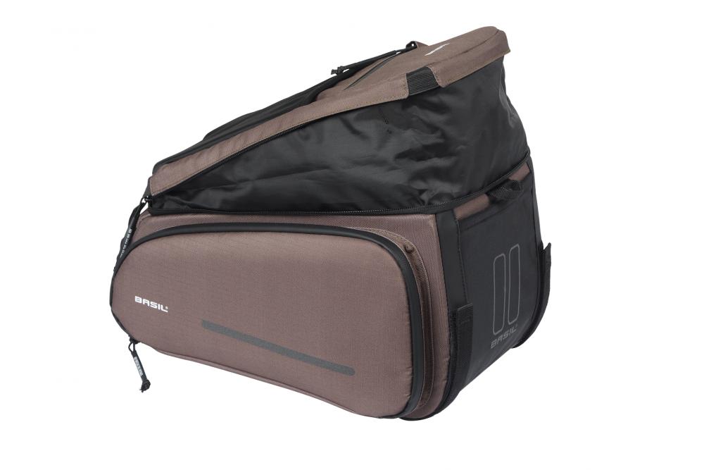 Basil Move Gepäckträgertasche 10-26 Liter Brau­n - recyceltes Polyester, MIK-Befestigung, erweiterbar, reflektierend