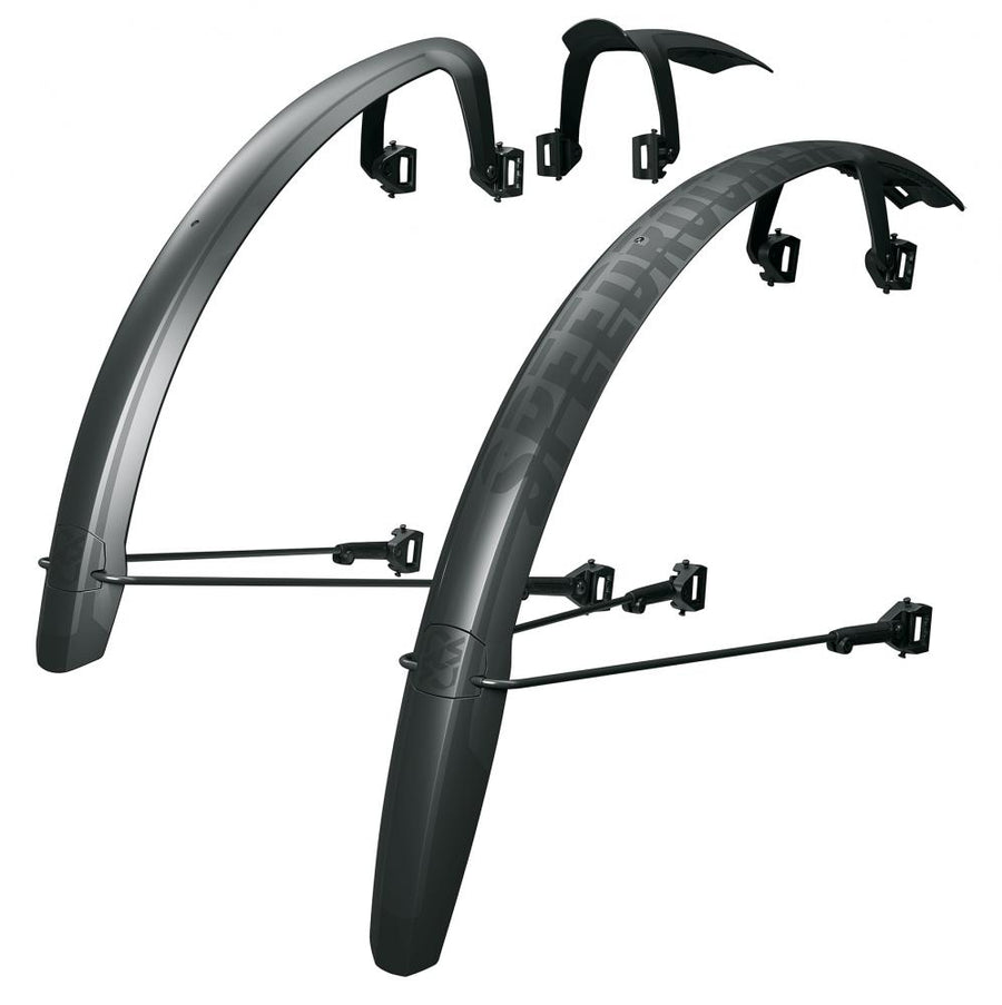 SKS Speedrocker XL Schutzblechset, für Gravelbikes bis 52 mm Reifenbreite, Hochleistungskunststoff, Doppelspoiler, ESC Vario, schwarz