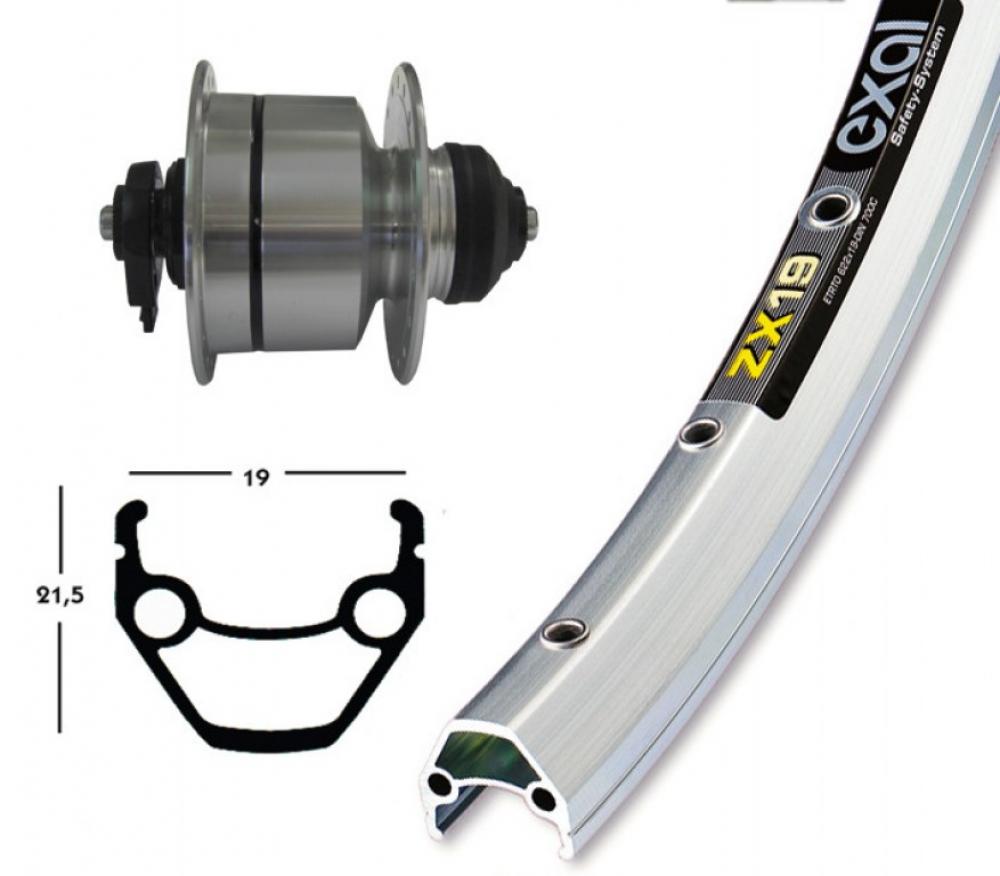Bike-Parts Laufrad|Vorderrad 28x1.75 DH-3D72 Centerlock silber Schnellspanner 36-Loch Exal ZX 19 silber Nirosta-Speichen