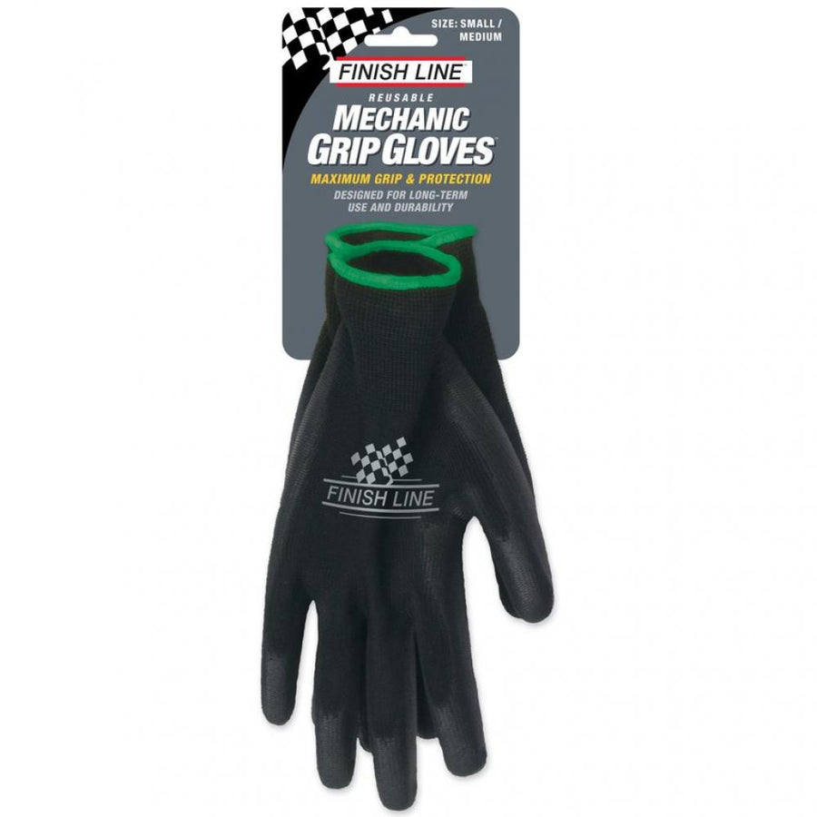 Finish Line Mechanic Grip Gloves, Small/Medium, PU-beschichtet, latexfrei, atmungsaktiv, wiederverwendbar, ideal für präzise Fahrradreparaturen