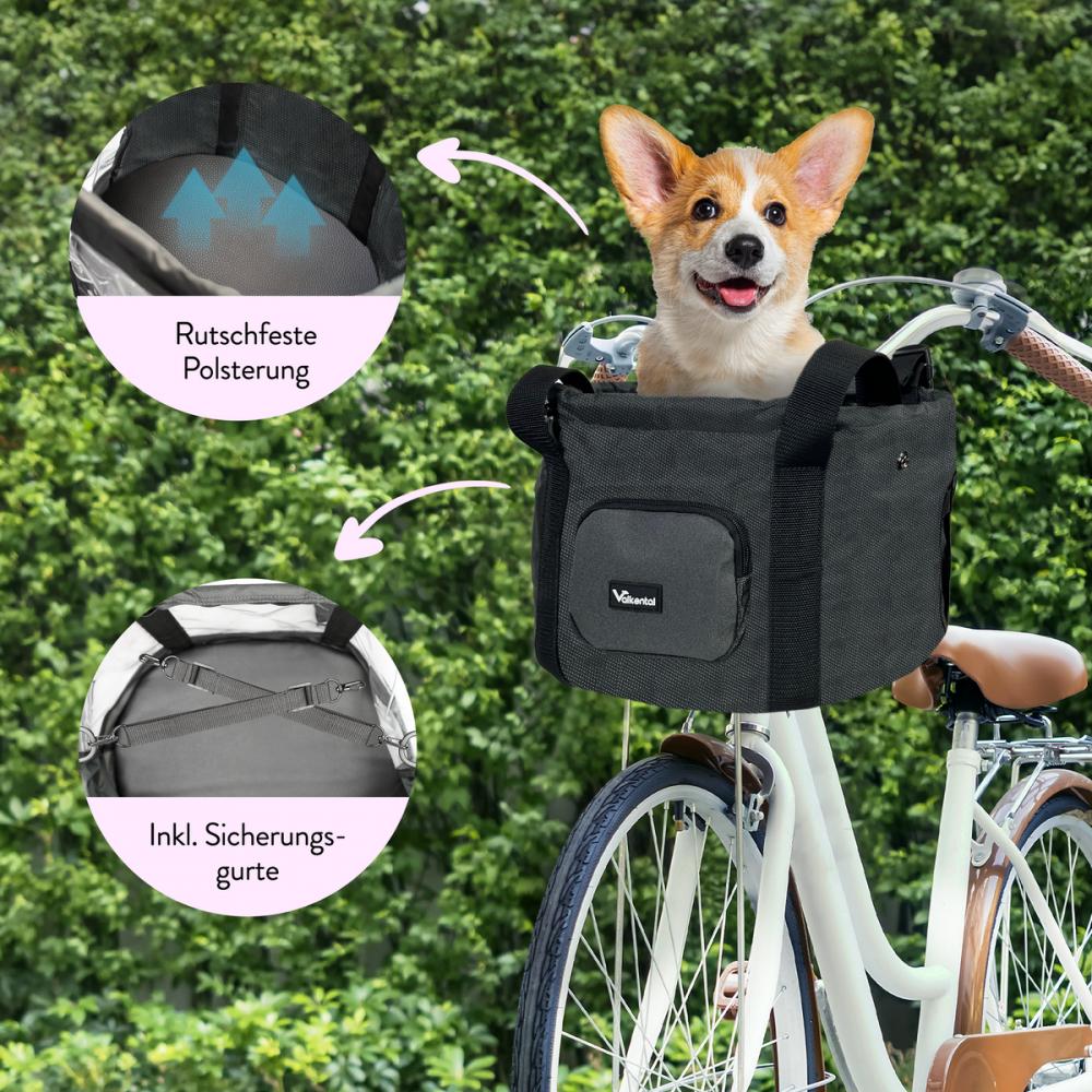 Valkental Fahrradkorb für Hunde medium grau