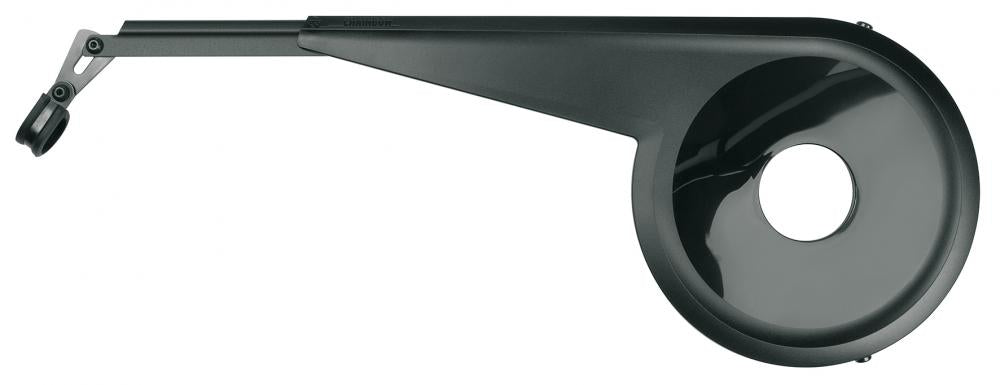 Schwarzer SKS Chainbow-E Kettenschutz für Bosch E-Bikes Gen 3, verstellbares Profil aus Kunststoff und Aluminium.