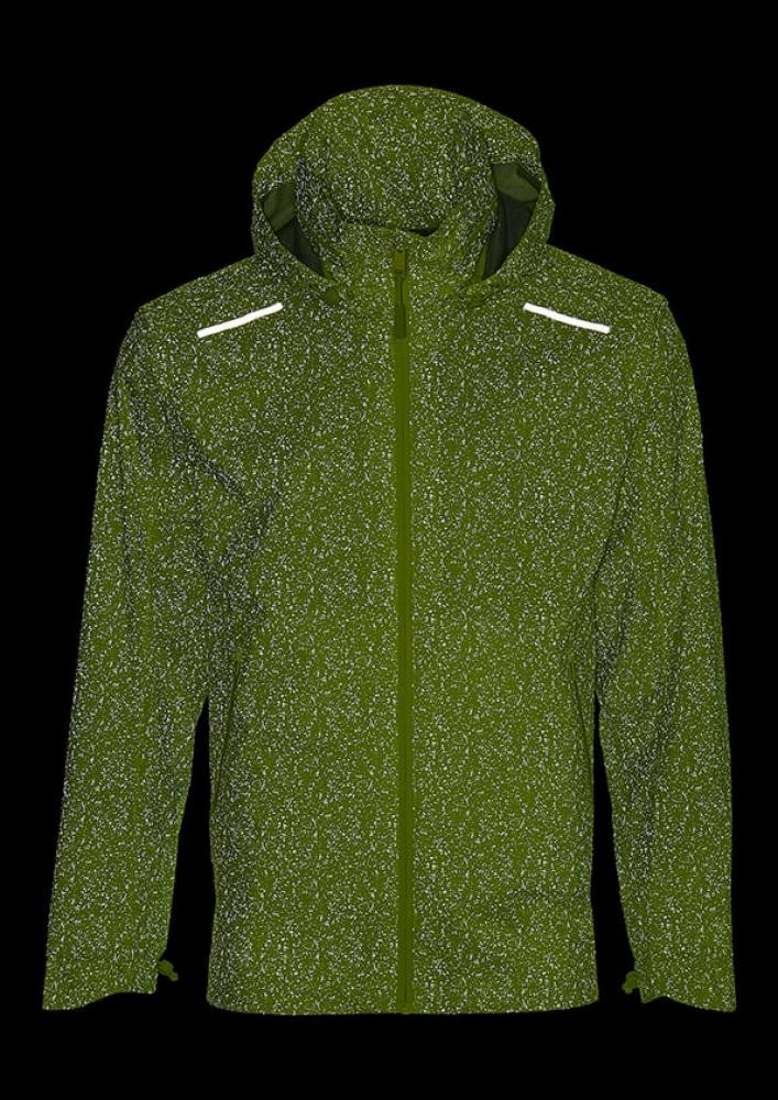 Grüne Basil Skane HiVis Herren Regenjacke mit 360° reflektierendem Muster und Kapuze, wasserdicht und atmungsaktiv.