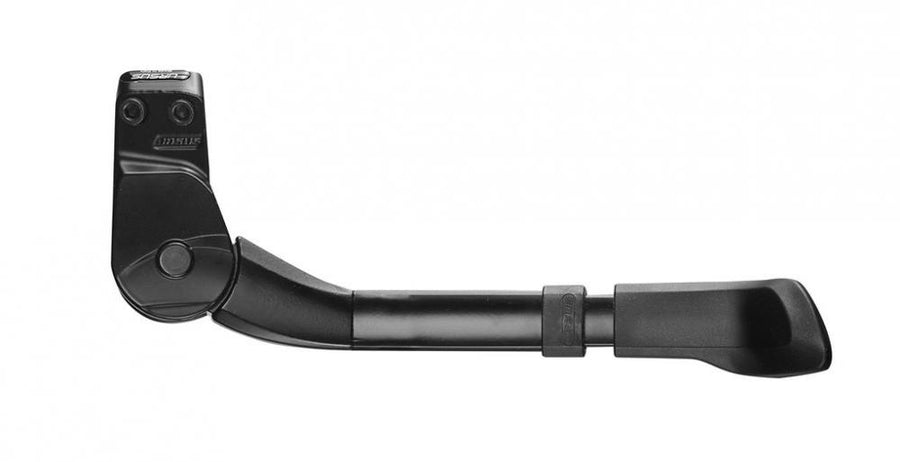 Schwarzer URSUS King Mini Hinterbauständer aus Aluminium für 16-24 Zoll Fahrräder und E-Bikes, 18 mm Lochabstand.