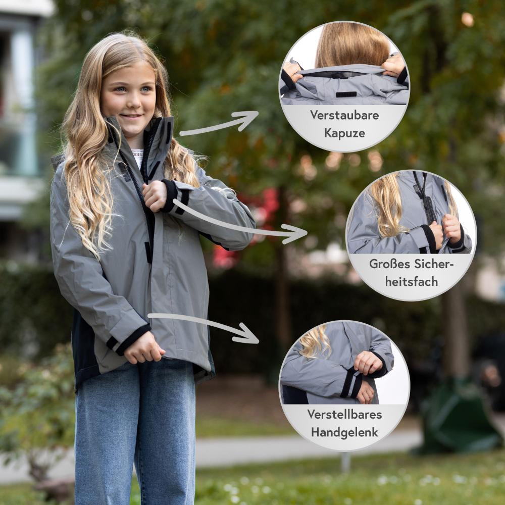 Valkental Kinderjacke 3in1 mit Fleece Zipp-In 128-134 grau