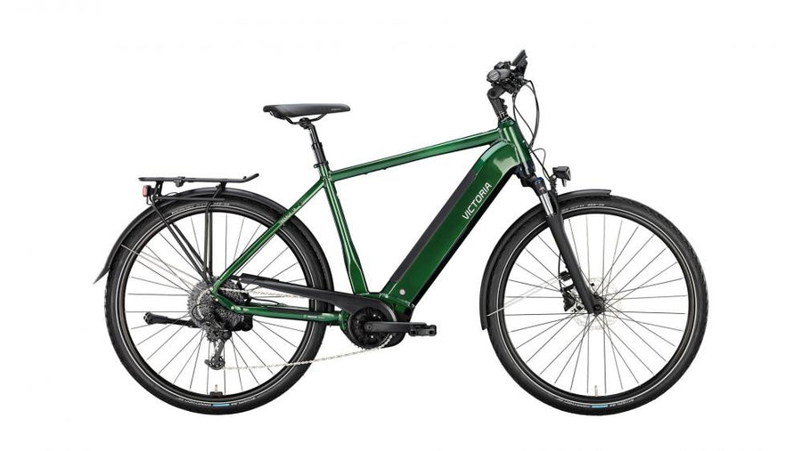 VICTORIA Elektro-Trekkingrad "TRESALO 12" (#1), Diamant, 28", emerald green, 1x9-Gang SHIMANO "Cues", 55cm