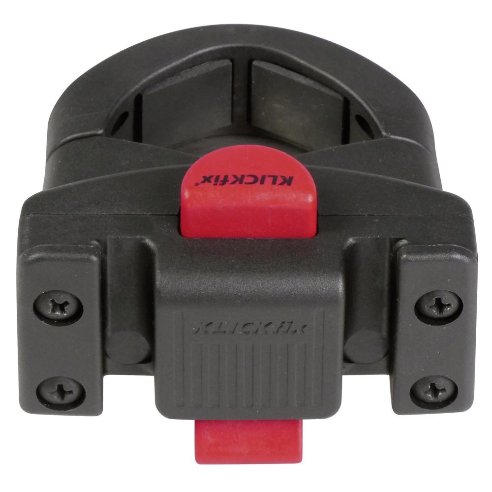 KLICKfix Lenkeradapter Caddy Oversize schwarz-rot für E-Scooter/Falträder, senkrechte Rohre Ø 36-55mm, max. 7kg.