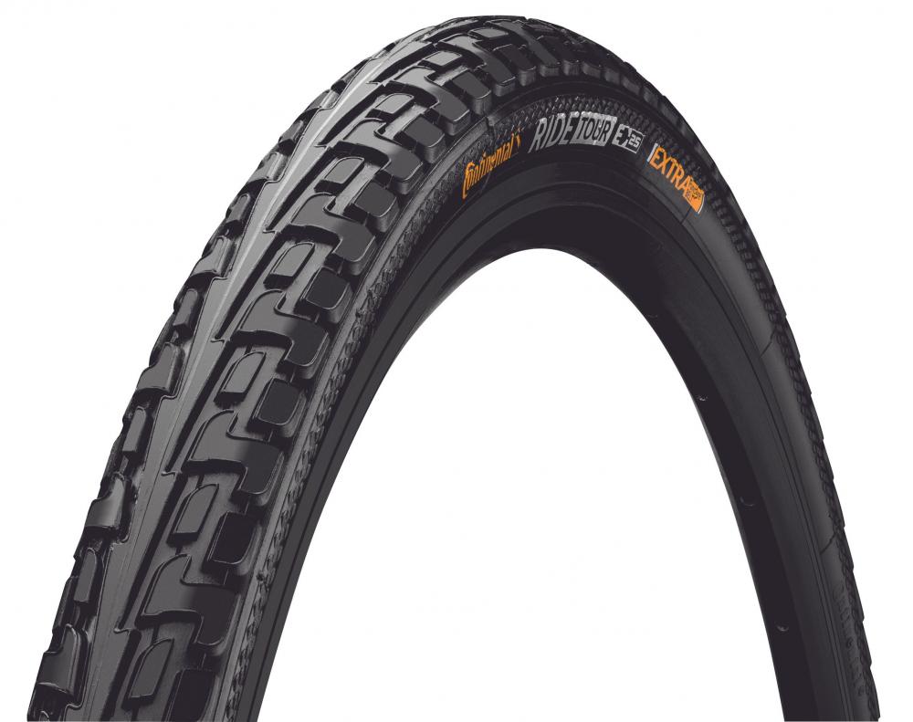 Continental Conti RideTour 28x1 3/8x1 5/8 Zoll 37-622 schwarz E-25 Fahrradreifen in der Profilansicht.