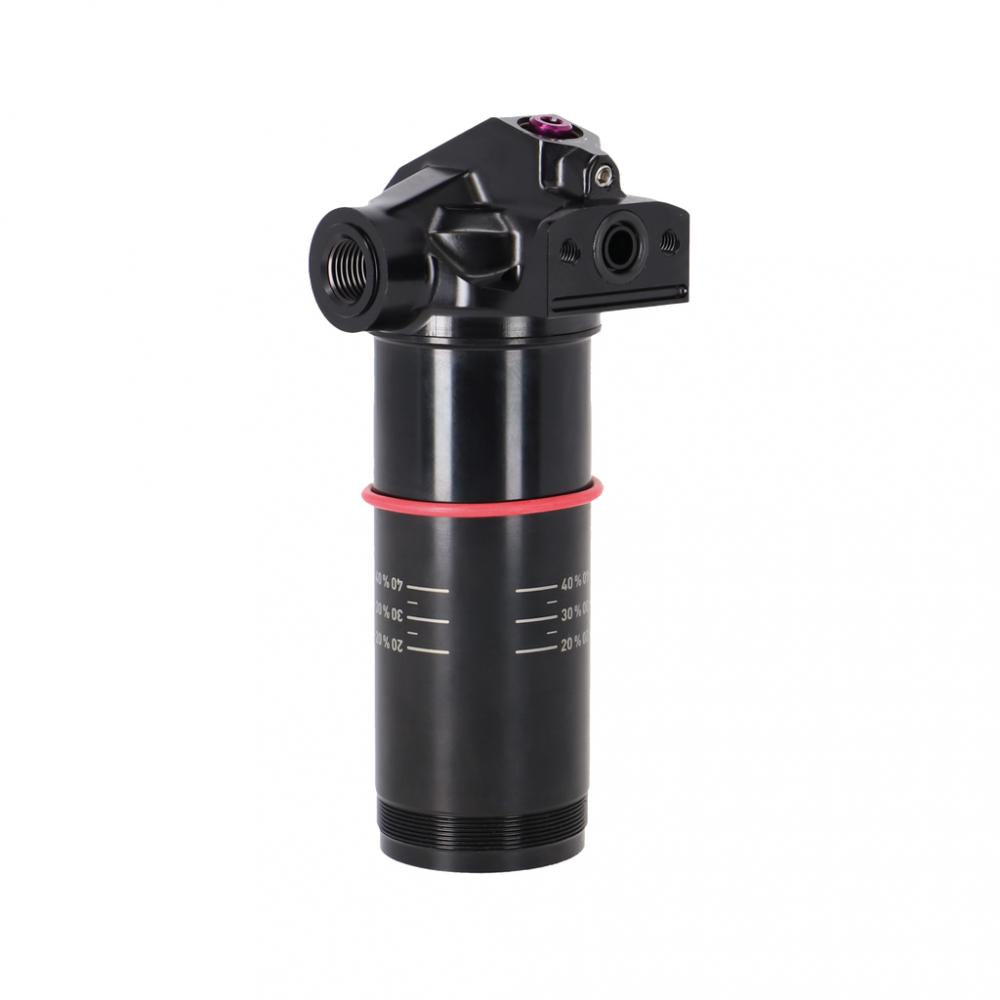 Schwarzer RockShox Vivid C1+ Eyelet Trunnion Dämpfer Body 47.5mm mit rotem O-Ring und Sag-Skala.