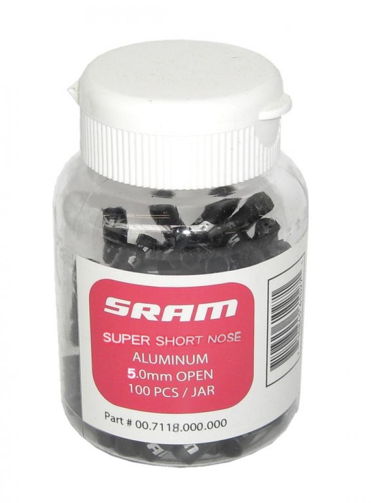 SRAM Kabelenden kurz, 4 mm, schwarz, Aluminium, 100 Stück in Dose für saubere Schaltzug-Abschlüsse.