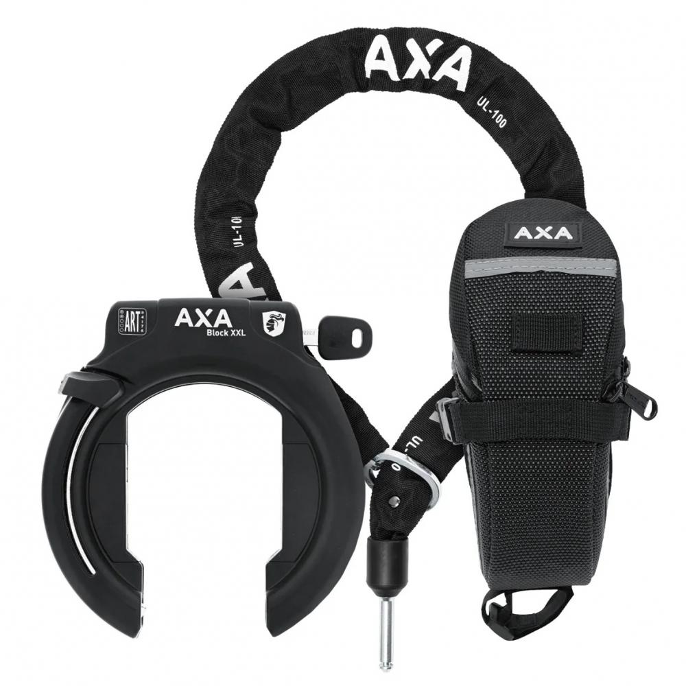 Axa Fahrradschloss-Set: BLOCK XXL Rahmenschloss, ULC 100 Einsteckkette und Transporttasche.