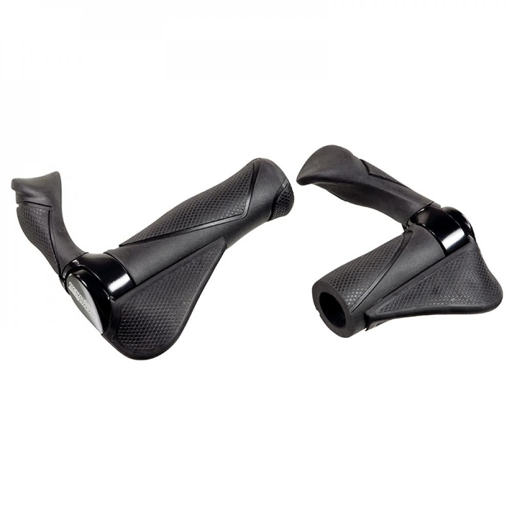 Ergotec Multiflex Lenkergriffe AKSB-10/1, 130/87 mm - ergonomisch, Kraton-Gummi & Alu-Klemmring, Bar-Ends, schwarz/silber