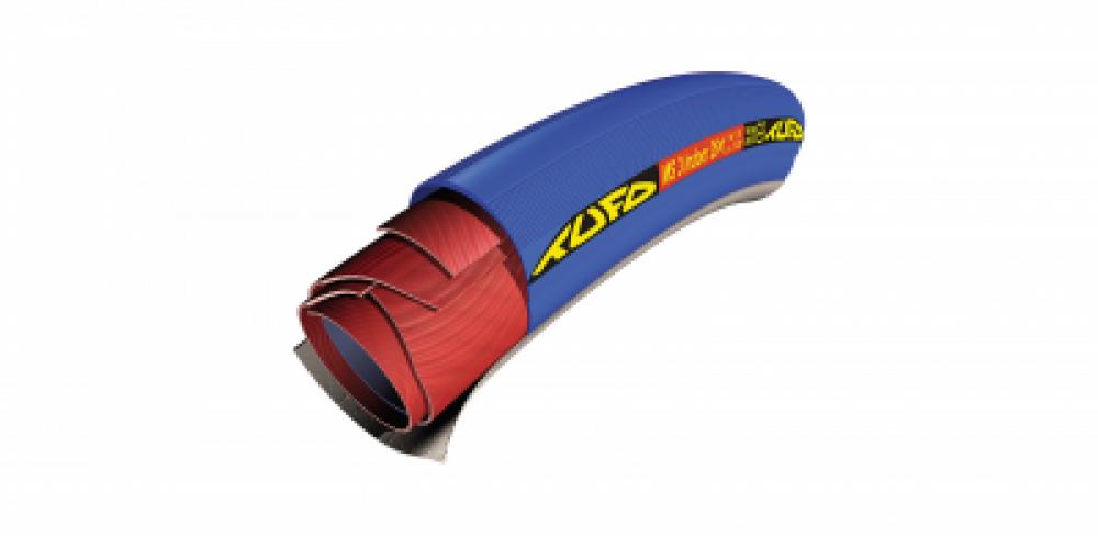 Tufo Schlauchreifen MS3 Reha 24x0.85 Zoll 21-540 blau, Querschnitt zeigt rote Innenschichten.
