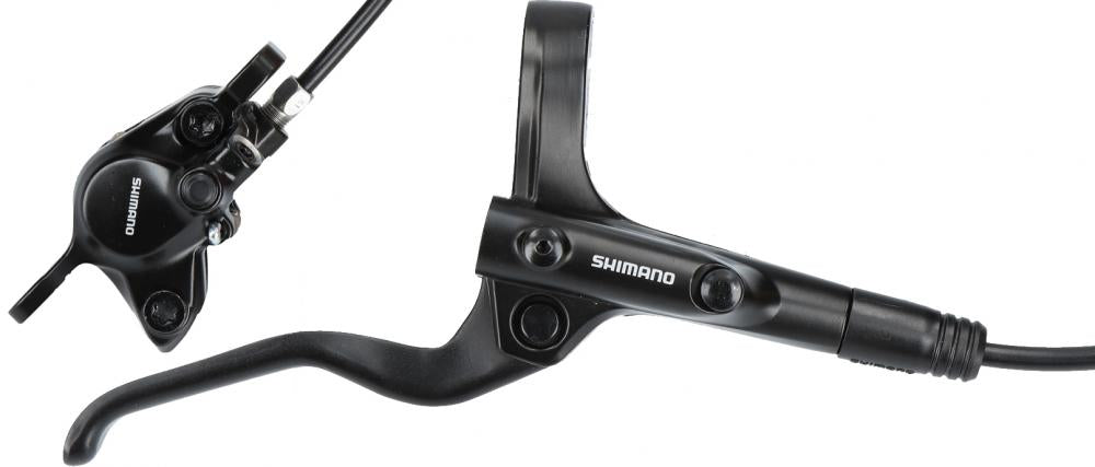 Shimano MT201 hydraulische Hinterrad-Scheibenbremse Set mit Bremshebel und Bremssattel in Schwarz.
