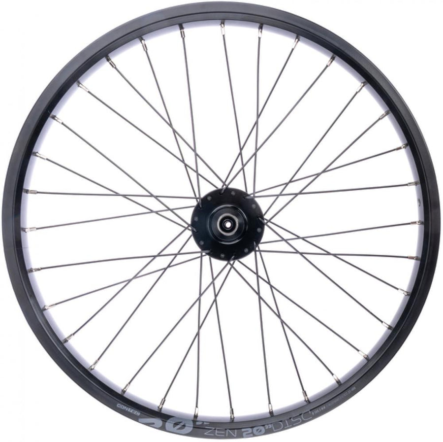 CONTEC Vorderrad "Zen Disc + Eroq DB"nFelge: CONTEC Hohlkammer "Zen 20 Disc", 20", 25-406, Höhe: 17 mm, 32 Loch, SV Ventil, für Scheibenbremse, keine Ösen, max. Systemgewicht 150 kg, geeignet für E-Bikes, schwarz (0.349.819/0)nNabe: CONTEC Vorderradnabe "