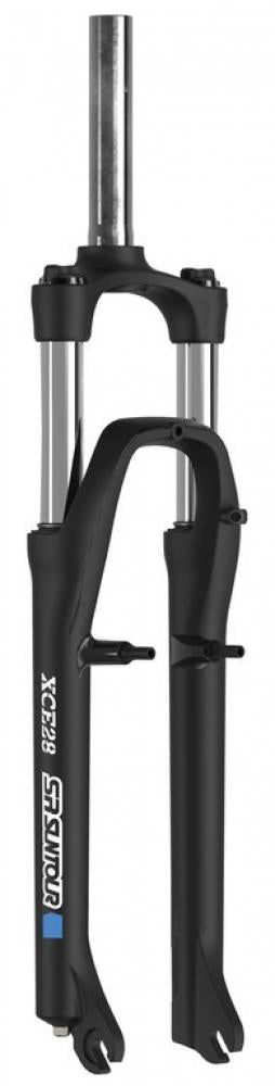 Schwarze SR Suntour XCE28 SF18 26" Federgabel mit 80mm Federweg, 1 1/8" Gabelschaft und V-Brake Aufnahme.