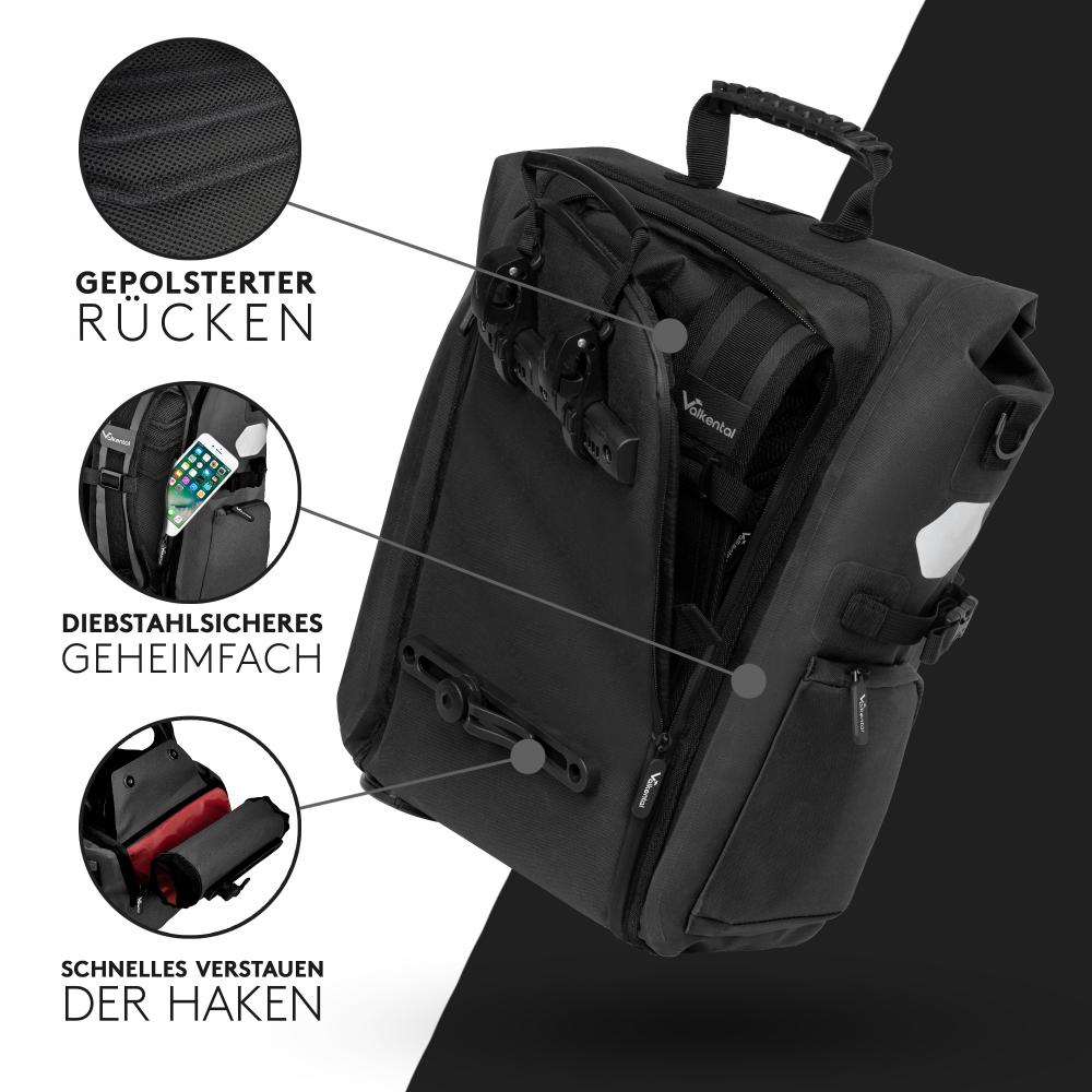 Valkental Rucksack ValkPro 3in1 Fahrradtasche schwarz
