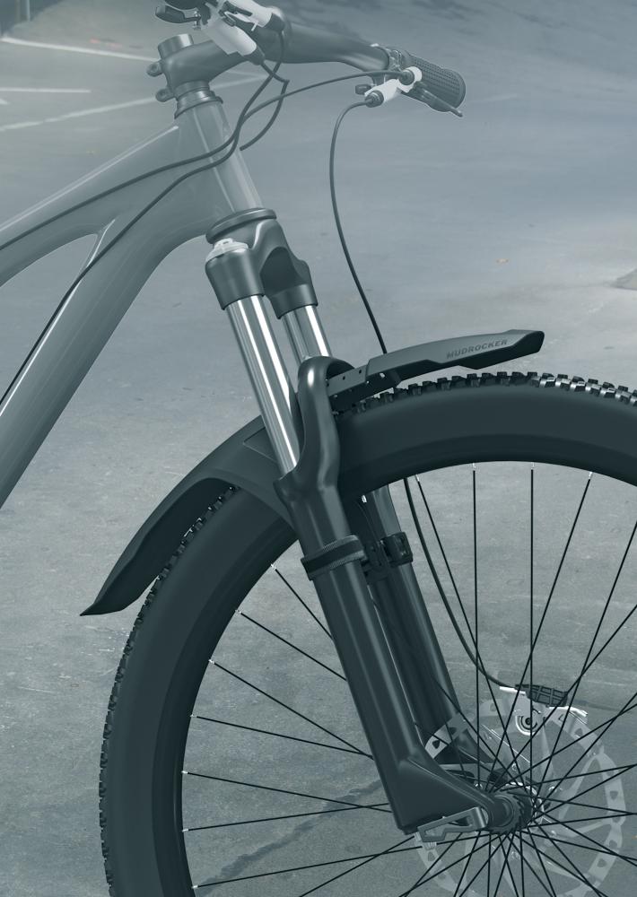 SKS Mudrocker Front Schutzblech schwarz an Mountainbike-Vorderrad (27,5-29") montiert, optimaler Spritzschutz.