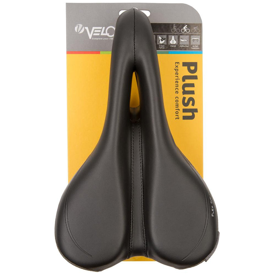 Velo Plush Deep Channel Herren-Fahrradsattel, schwarz/grau, 162x269 mm, 471 g, Arc-Tech-Federung, D2-Konstruktion, O-Zone Full Cut, Luftstromkühlung