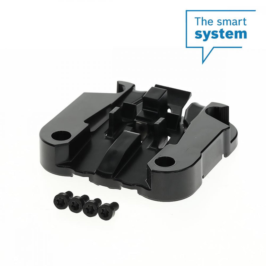 Bosch Anschraubplatten-Kit PowerTube 800 horizontal schlossseitig, schwarz, mit Schrauben für sichere Akku-Befestigung.