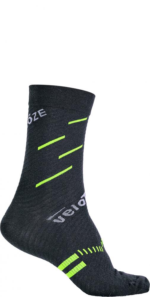 VeloToze Merinowollsocken S/M Schwarz/Gelb - Aktive Kompression für Radfahrer