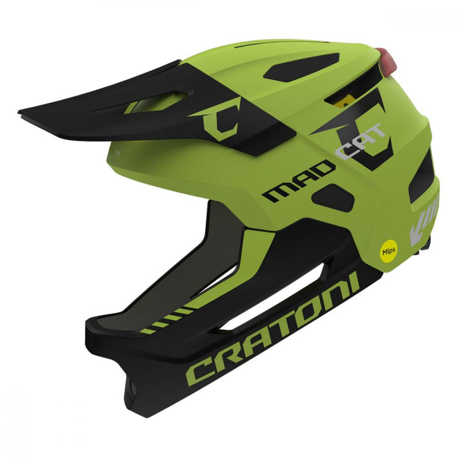 CRATONI MadCat MIPS Kinder-Fullface-Helm - Fahrradhelm - Größe -M 49-56 cm lime-black matt - Fullface-Kinderhelm