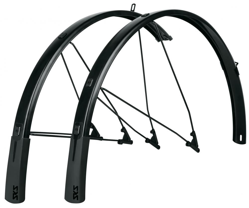 SKS Bluemels Style 28 Schutzblechset - 46 mm breit schwarz matt für 28-40 mm Reifen mit flexiblem Spoiler und ESC-Sicherheitssystem