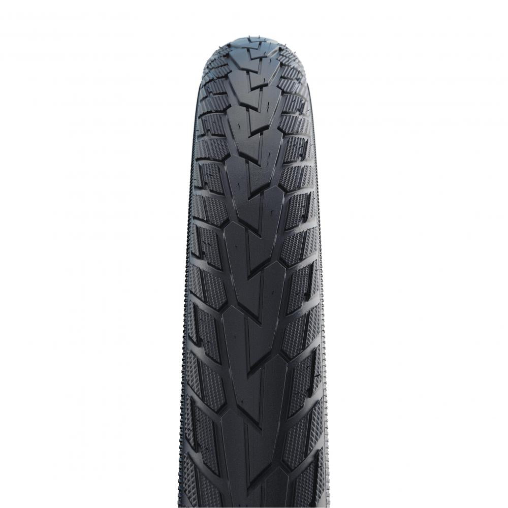 Nahaufnahme des Schwalbe Road Cruiser 20x1.75 Fahrradreifen-Profils HS484 mit Green Compound und K-Guard.