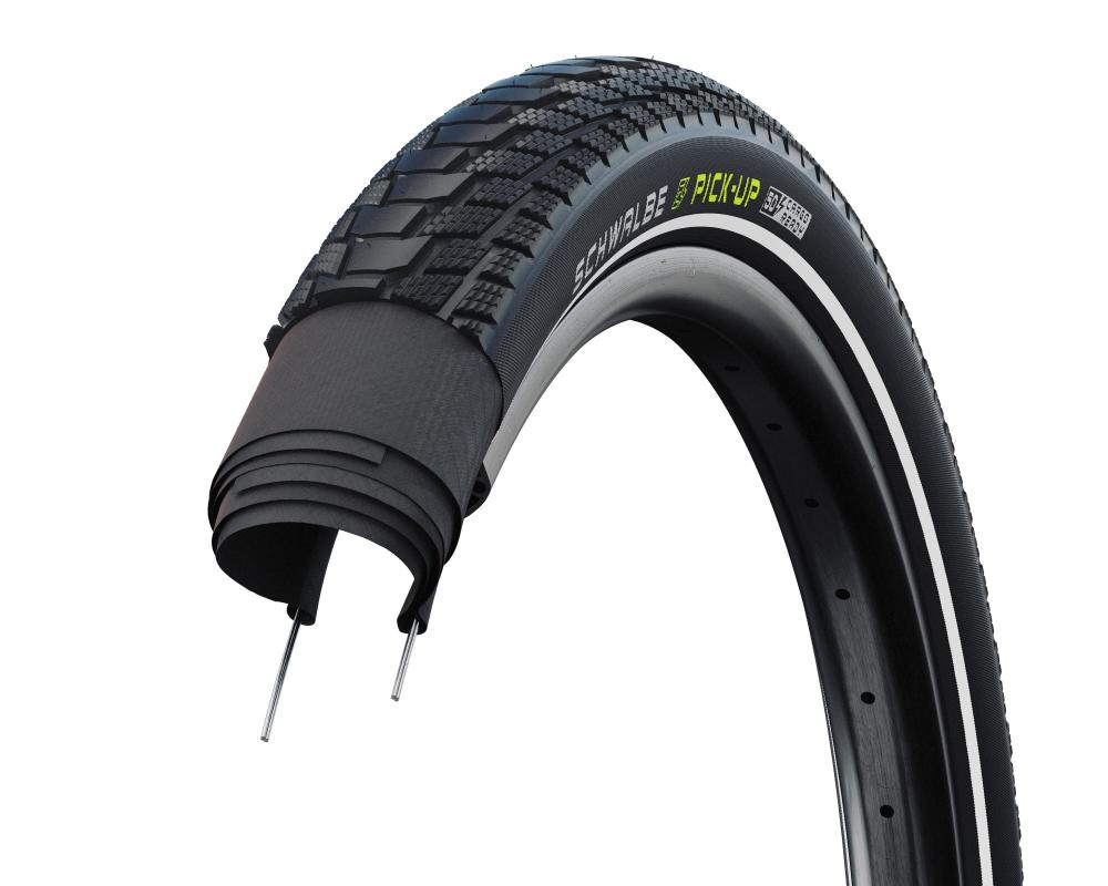 Schwalbe Pick-Up E-Cargo-Bike Reifen, Drahtreifen, pannensicher, schwarz mit Reflexstreifen, E-50.