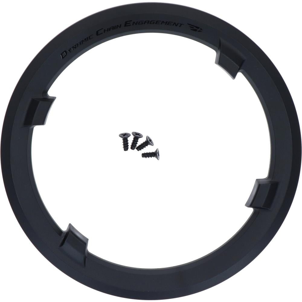SHIMANO FCU6000 42Z Kettenschutzring schwarz mit DYNAMIC CHAIN ENGAGEMENT Schriftzug und Befestigungsschrauben.