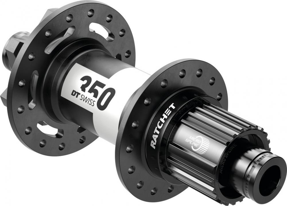 DT Swiss 350 Classic MTB Hinterradnabe, schwarz, 28 Loch, mit Ratchet und Micro Spline Freilauf.