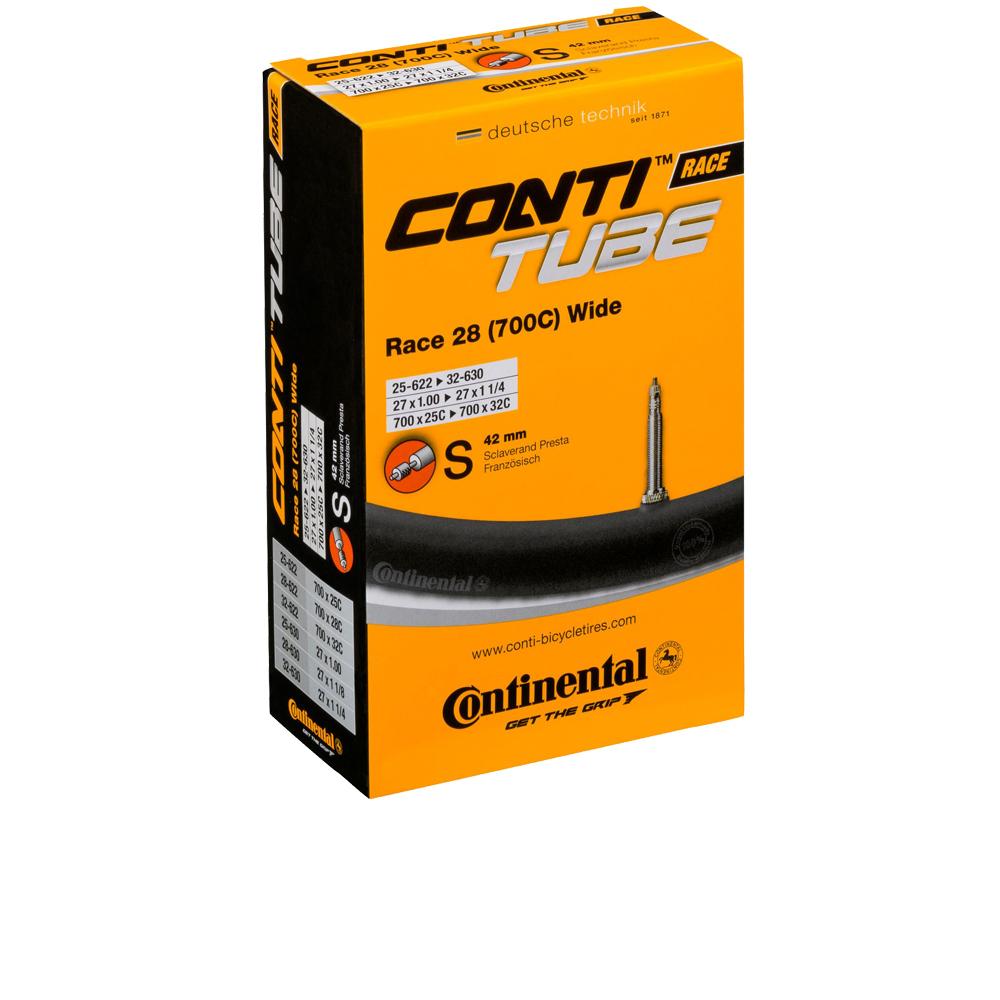 Continental Race 28 Wide Rennrad-Schlauch 25-622 bis 32-630 mit 42 mm Sclaverand-Ventil in gelber Box