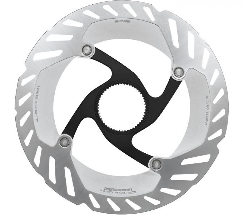 SHIMANO RT-CL800 160mm Center Lock Bremsscheibe, silber/schwarz, mit Ice-Technologies FREEZA Technologie.