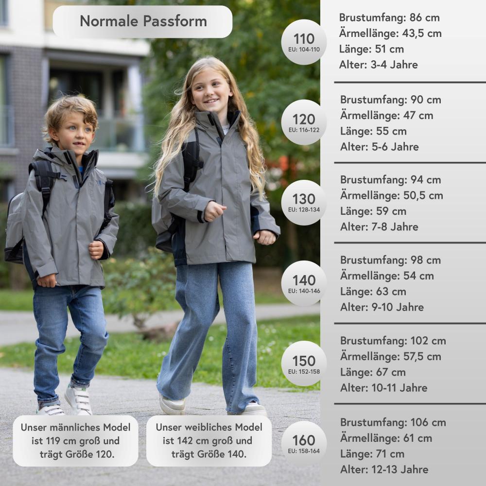 Valkental Kinderjacke 3in1 mit Fleece Zipp-In 116-122 grau