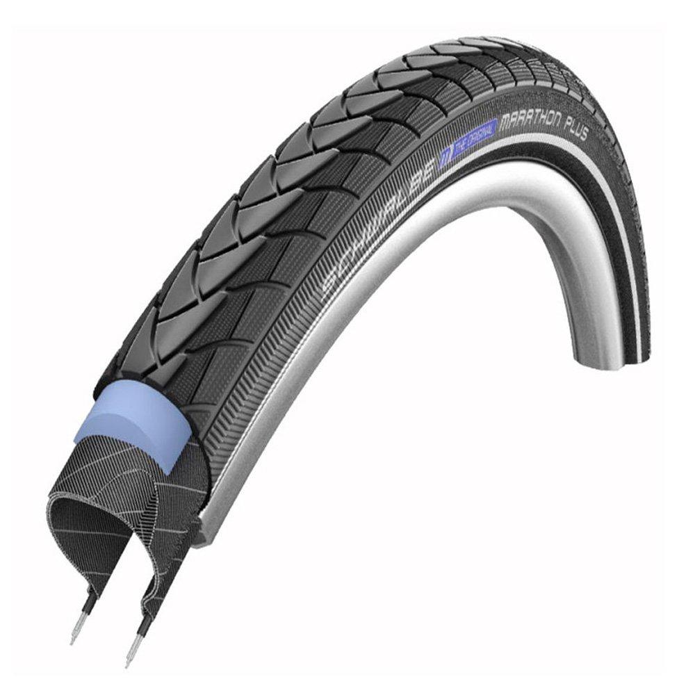 Schwalbe Marathon Plus Fahrradreifen 28x1.50 Querschnitt, zeigt Pannenschutz. Set mit 2 Schläuchen, Reifenheber und Reflexban