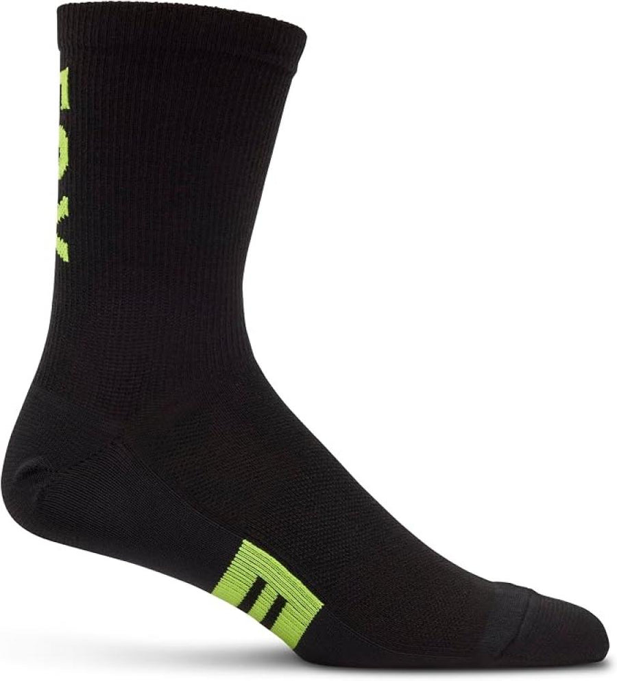 FOX Flexair Merino 6 Zoll MTB-Socken Schwarz/Gelb L/XL 43-45