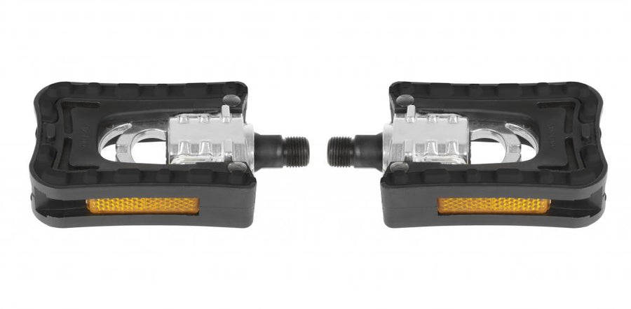 M-Wave F1 Faltpedal schwarz - Aluminium/Kunststoff mit CrMo-Achse, 9/16" Gewinde, Reflektor, rutschfest, StVZO-zertifiziert 1 Paar